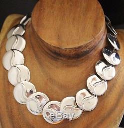 Vtg Mexico Sterling Round Pivot Link Necklace Earrings 18.5 Inch 83 Grams Taxco
