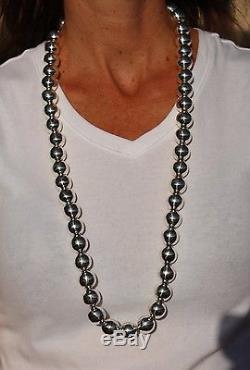 Vtg Mexico Sterling Silver 16 mm Bead 34 Inch Necklace Earrings TAXCO 208 Grams