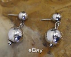 Vtg Mexico Sterling Silver Graduated Bead 31 In Necklace Earrings TAXCO 127 Gram
