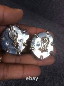 Vtg Modernist Mariquita Masterson Art Glass Sterling Silver 925 Clip earrings