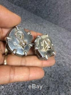 Vtg Modernist Mariquita Masterson Art Glass Sterling Silver 925 Clip earrings