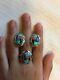 Vtg N. A. Zuni Sterling Silver Turquoise Coral Inlay Ring Earrings Setfree Ship