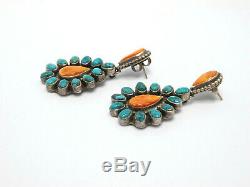 Vtg Native American Sterling Silver Spiny Oyster Turquoise Large Dangle Earrings
