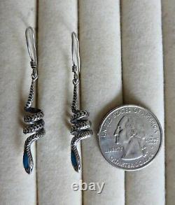 Vtg Navajo Native American Sterling Silver Turquoise Snake Dangle Drop Earrings