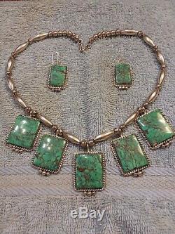 Vtg Navajo Natural Bisbee Turquoise Sterling Silver Earrings Necklace Set