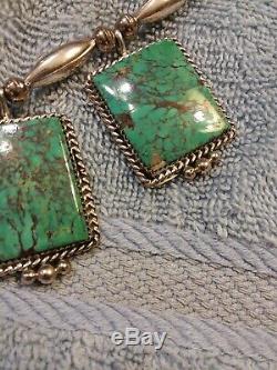 Vtg Navajo Natural Bisbee Turquoise Sterling Silver Earrings Necklace Set