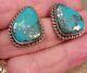 Vtg Navajo Sparkling Pyrite Morenci Turquoise Sterling Silver Earrings