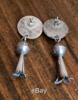 Vtg Navajo Stamped Sterling Silver Concho Squash Blossom Earrings 2