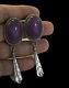 Vtg Navajo Thomas Tso Purple Sugilite Earrings Feather Sterling Silver Signed Tt