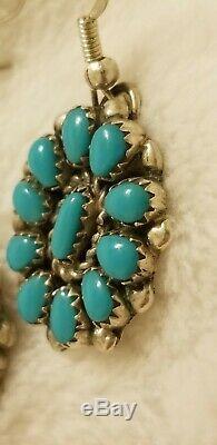 Vtg Old Pawn NAVAJO Cluster MORENCI TURQUOISE Sterling Silver Clip-On EARRINGS