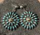 Vtg Old Pawn Zuni Sterling Silver Turquoise Needlepoint Cluster Dangle Earrings