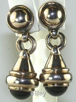 Vtg Older Tiffany & Co Italian Sterling Silver Onyx Dangling Clip Earrings Italy