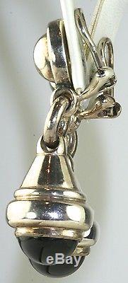 Vtg Older Tiffany & Co Italian Sterling Silver Onyx Dangling Clip Earrings Italy