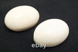 Vtg Patricia Von Musulin Off White Cream Oval Cabochon Clip On Earrings Sterling
