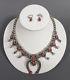 Vtg Signed Alice Long Navajo Sterling & Coral Squash Blossom Necklace & Earrings