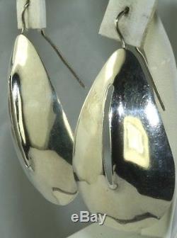 Vtg Signed Peter Small Hand Wrought Long Sterling Silver Modernist Art Earrings