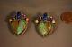 Vtg Sterling Silver Designer Turquoise Heart Earrings With Lapis, Amethyst, Coral