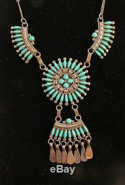 Vtg Sw Cluster Turquoise Necklace & Matching Earrings Etsate Sterling