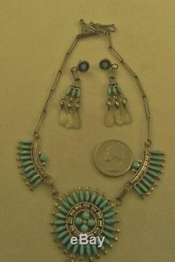 Vtg Sw Cluster Turquoise Necklace & Matching Earrings Etsate Sterling