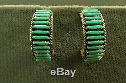 Vtg Sw Zuni Turquoise Needlepoint Earrings By Bernard Peina Sterling