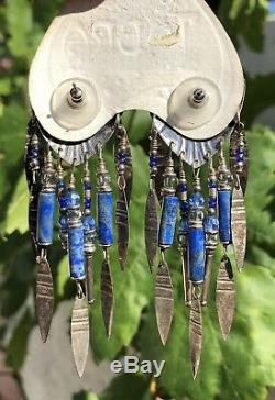 Vtg Tabra Blue Lapis Lazuli Sterling Silver Dangle Chandelier Earrings 3.25 Nos