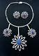 Vtg Taxco Mexican Sterling Silver Blue Stone Flower Necklace Earrings Set 23437