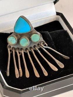 Vtg Turquoise Sterling Silver MCM Cluster Chandelier Earrings Navajo or Zuni