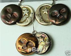 Vtg William Spratling Sterling Silver Copper Moon Sun Earrings Pin Pendant