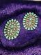 Vtg Zuni/ Navajo Oval Earrings-sterling/turquoise-mb-mathilda Benally-66 Stones