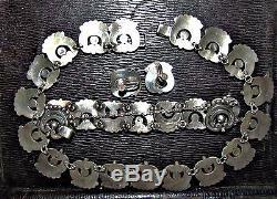 Vtg los castillo taxco sterling silver necklace bracelet & earrings mexico mcm