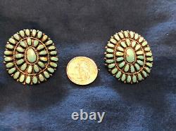 WOW Vtg Earrings LMB LARRY MOSES BEGAY 925 STERLING SILVER Turquoise Pierced BIG