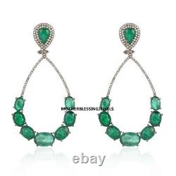 Wedding Earrings Natural Rose-cut Diamond Emerald 925 Sterling Silver Jewelry