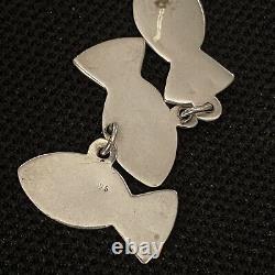 Whimsical Vintage Estate Sterling Silver Stacked Fish Dangle Earrings 1 7/8