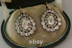 White Pear Double Round Halo CZ Vintage Style Handmade Fine Earrings for Women