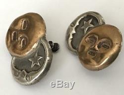 William Spratling Vintage Mexico Sterling Silver Copper Moon Sun Earrings