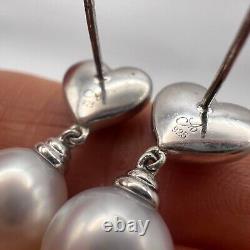 Women Earrings Jewelry Vintage Sterling Silver 925 Hearts Style Pearl Onyx Stone