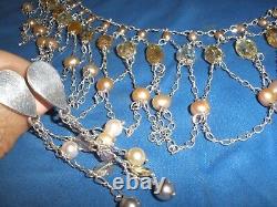 Wow Vintage Sterling Silver &genuine Pearls & Crystals Necklace Earrings Set