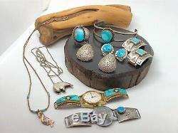 X9 Lot Vintage Native American Navajo Sterling Turquoise Necklace Ring Bracelet