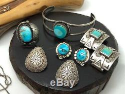 X9 Lot Vintage Native American Navajo Sterling Turquoise Necklace Ring Bracelet