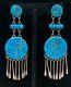 Xl Long Vintage Zuni Sterling Silver Turquoise Inlay Earrings