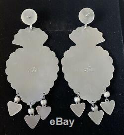 XXL Large Vintage Style Mexican Sterling Silver Heart Milagro Charm Earrings