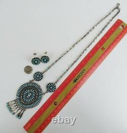 Zuni L E VTG 1970s Petite Point sterling silver turquoise necklace earrings