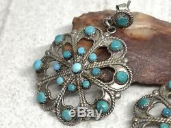 Zuni Murry & Arlene Tsatie Vintage Sterling Turquoise Cluster Dangle Earrings