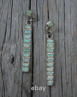 Zuni Sterling Silver Opal Inlay Dangle Earrings Vintage
