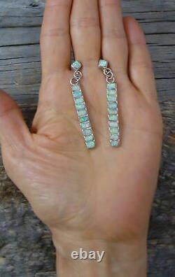 Zuni Sterling Silver Opal Inlay Dangle Earrings Vintage