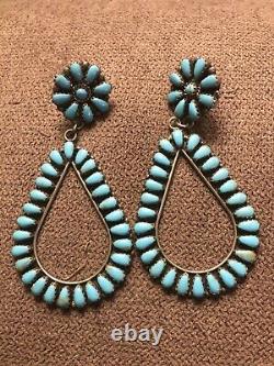 Zuni Turquoise Petit Point Sleeping Beauty Earrings Sterling Silver Vintage