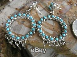 Zuni Vintage Turquoise Snake Eye Pawn Sterling Silver Round Dangle Earrings