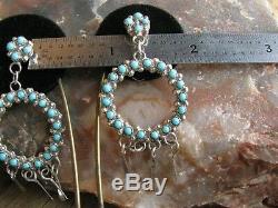 Zuni Vintage Turquoise Snake Eye Pawn Sterling Silver Round Dangle Earrings